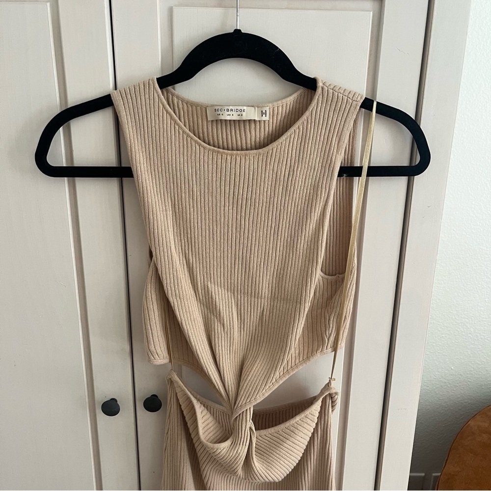 Bec And Bridge AUS 10 US 6 Riviera Twist Knit Ribbed Midi Dress In Sand - Picture 14 of 16
